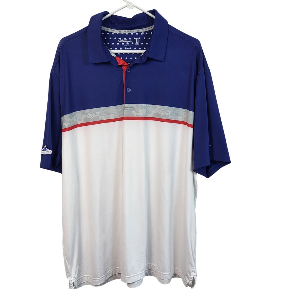 Walter Hagen Mens XXL Folds of Honor Golf Polo Patriotic Camo Blue White Red